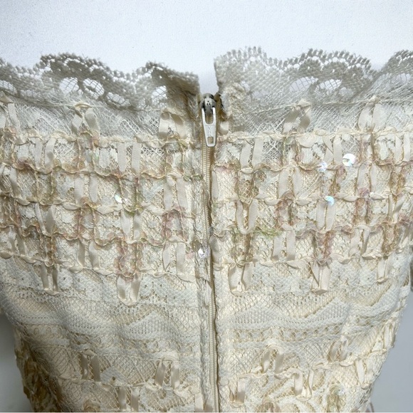 Vintage Ivory Lace Dress Sequin Square Neck Fit & Flare Bridal by Lillie Rubin - Picture 9 of 10